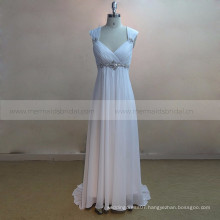 Cap Sleeve Outdoor Beach Chiffon Bohemian Wedding Dress With Beads Belt